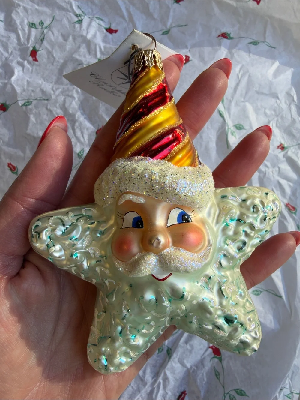 Christopher Radko 2001 Vintage Glass Santa Star Ornament Hand Blown Poland 🏷️